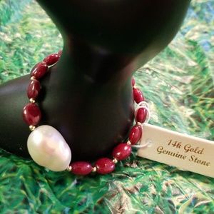 14 Karat Ruby Stones Bracelet, Stretchable, New